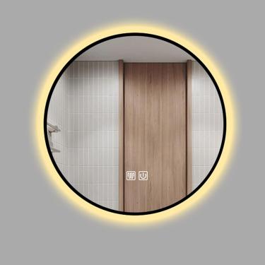 Imagem de Espelho De Sala Led Redondo, Espelho De Nevoeiro De Parede Ti-fog, Brilho Ajustável, Luz Branca/luz Quente, Moldura Preta, 50cm / 60cm / 70cm, Warm Light, 80cm/31.5in