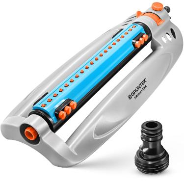 Imagem de GRÜNTEK Aspersor de grama oscilante para quintal e jardim – Cobre até 16 bocais, conector de mangueira universal EUA/UE, estrutura de plástico durável