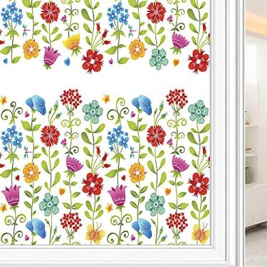 Imagem de Película de janela de privacidade de flores, textura de estilo floral, filme de vidro para sala de estar e escritório em casa, L90 x C 190 cm