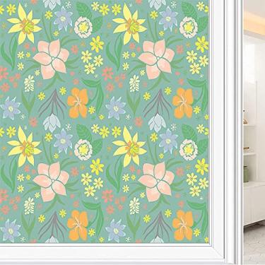 Imagem de Película de janela de privacidade de flores, textura de estilo floral, filme de vidro para sala de estar e escritório em casa, L90 x C 190 cm