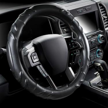 Imagem de CACAWIZ Capa de volante de carro para Ford F150 F250 350, acessórios automáticos para Ford, couro premium, design esportivo, preto