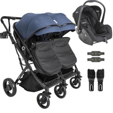 Imagem de Carrinho Kiddo para Gemeos com Bebe Conforto Vox II Marinho