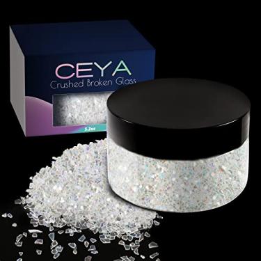 Imagem de Ceya Chips de cristal triturado, 150 g de vidro esmagado branco colorido com glitter fragmentos metálicos com lantejoulas irregulares vidro quebrado 2-3,5 mm glitter grosso para porta-copos de resina, arte de unhas, capa de telefone faça você mesmo