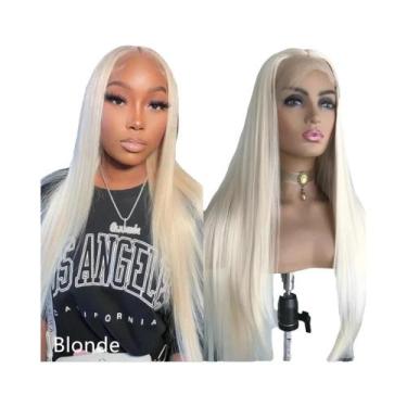 Imagem de Peruca Frontal de Renda Sintética Lisa - Cor Loira Platina 13x4 Polega