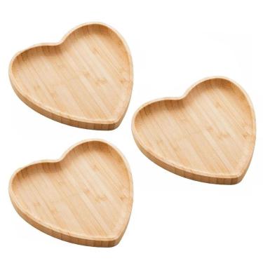 Imagem de Kit 3 Bandejas De Bambu Travessa Coração Heart