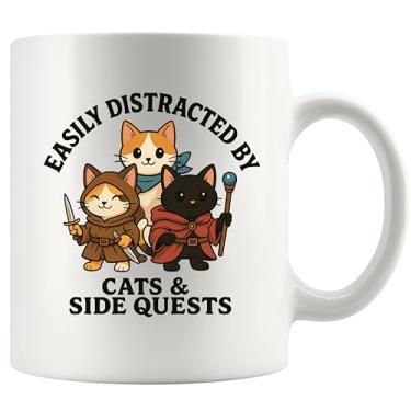 Imagem de Panvola Facilmente Distracted By Cats and Side Quests Presentes para amantes de gatos, presentes para jogadores, jogo de tabuleiro, videogame, gato, pai, mãe, novidade para bebidas, caneca de cerâmica