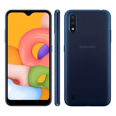 Imagem de Smartphone Samsung Galaxy A01 Azul 32GB, Tela Infinita de 5.7", Câmera Traseira Dupla, Android 10.0, Dual Chip e Processador Octa-Core