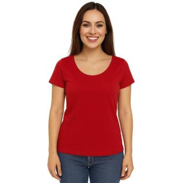 Imagem de Camiseta Adulta Feminina Manga Curta Básica Lisa Vermelha - Calupa, GG