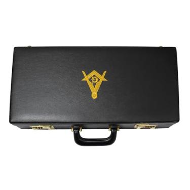 Imagem de Avental maçônico premium meia pasta bússola quadrada ouro G – Capa rígida e bolsas de couro maçom Regalia, Couro sintético, Half Size