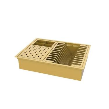 Imagem de Escorredor De Embutir / Sobrepor Calha Inox Dourado 43x33cm - HZ