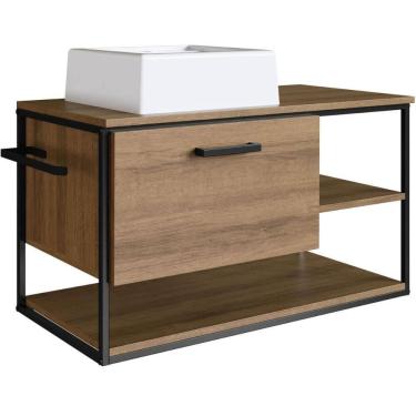 Imagem de Gabinete Para Banheiro com Cuba e Gaveta Suspenso 80cm Mel Industrial Placa e Ponto