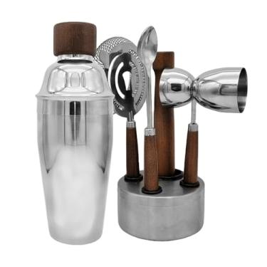 Imagem de WELESHEI Conjunto de 6 ferramentas de bar de aço inoxidável para cozinha, kit de barman com muddler, coqueteleira dupla, coqueteleira, colher, coador, bebida de uísque, itens essenciais para casa, bar