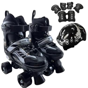 Imagem de Patins Infantil 4 Rodas, Patins Quad, Patins Infantil Menina, Ajustável em 4 Tamanhos, com Bolsa e Kit Proteção (Quad Preto + Kit Proteção, P (28 ao 31))
