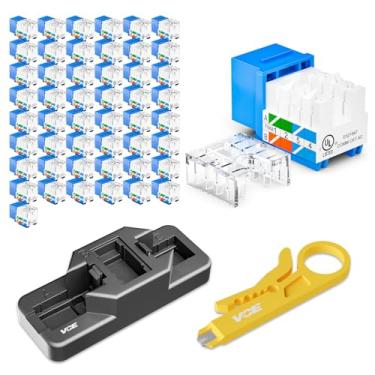 Imagem de VCE RJ45 Cat6 Keystone Jacks UL Listed Pacote com 50, UTP Ethernet Keystone Macacos com Keystone Punch Down Stand Tool e Cortador de Descascador de Fios