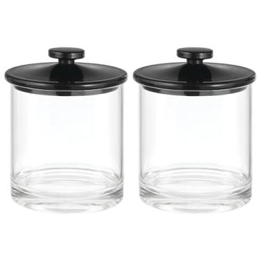 Imagem de mDesign Organizadores de armazenamento de boticário moderno para armazenamento de banheiro - Recipientes de plástico para banheiro - Suporte de organização para penteadeira, balcão e mesas de maquiagem - Pacote com 2 - Transparente/Preto
