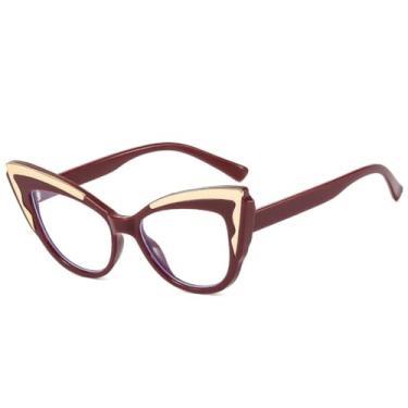 Imagem de Armação de óculos retrô anti-luz azul feminina e masculina estilo olho de gato (vinho tinto)