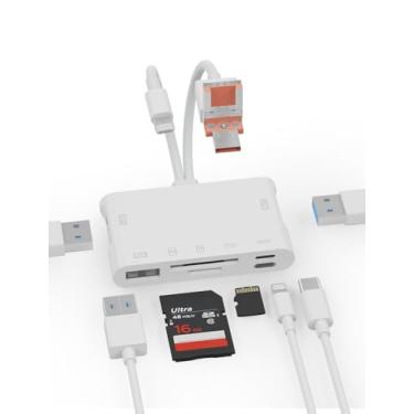 Imagem de Leitor de cartão de memória, leitor de cartão SD 7 em 1 e adaptador USB OTG com compartimentos micro SD e SD C, leitor de cartão SD para dispositivos i-Phone/i-Pad, USB-C e USB-A, suporta SDHC/SDXC