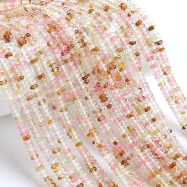 Imagem de 150 peças 2 x 4 mm natural melancia turmalina pedra Rondelle contas de disco de abaco contas de pedra redonda solta espaçador pedra preciosa para pulseira faça você mesmo colar joias