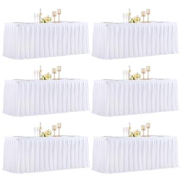 Imagem de HB HBB MAGIC Pacote com 6 toalhas de mesa brancas para mesas retangulares de 1,8 m, saia de mesa plissada elegante – capa de mesa elástica sem rugas para casamentos, banquetes, festas de aniversário e