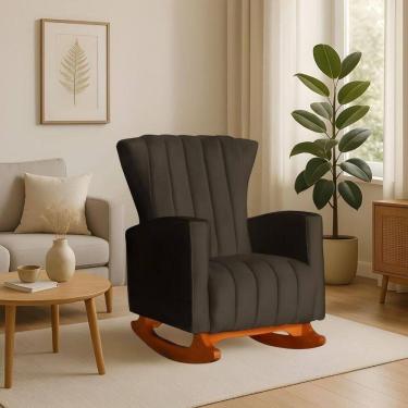 Imagem de Poltrona Amamentação E Descanso Pés Balanço Libia Suede Suede Marrom