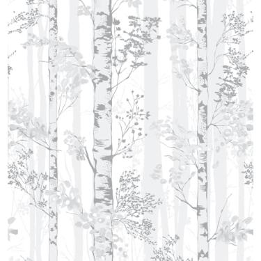 Imagem de Safiyya Papel de parede de 197 pol. × 17,7 cm, papel de parede de contato cinza claro para árvore, papel de parede autoadesivo removível para quarto, banheiro, rolos de vinil