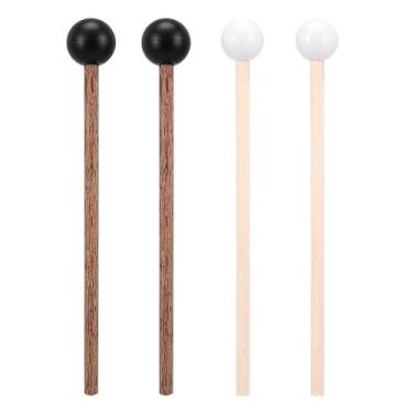 Imagem de MBAIYO 4 peças de martelo de tambor de língua de aço, baquetas de borracha de 14 cm para xilofone Glockenspiel instrumentos musicais mallet cabo de madeira de bétula bastão de percussão de cabeça de