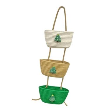 Imagem de Fenteer Cesta de parede para pendurar, cestas decorativas, recipiente de armazenamento multiuso, cesta de parede trançada, organizador de porta para