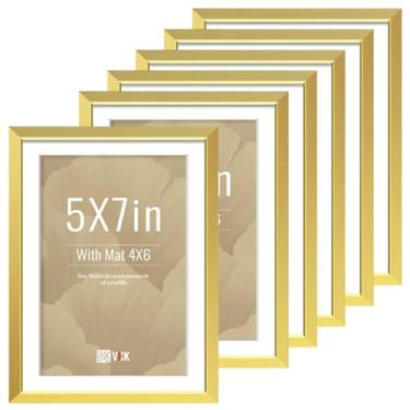 Imagem de VCK Moldura dourada de alumínio 12 x 17 cm, pacote com 6 - vidro transparente, exibe fotos 10 x 15 cm com tapete ou 12 x 18 cm sem tapete, mesa ou pendurar na parede, decoração de casa para sala de