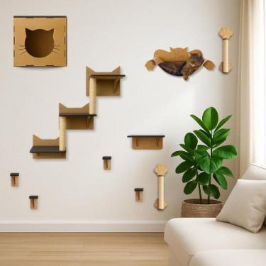 Imagem de Playground para Gatos 10 Peças Rede Toca Nicho Escada Arranhadores Div