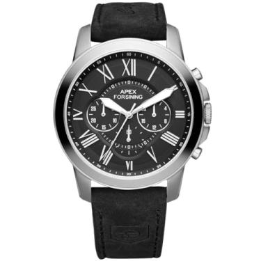 Imagem de FORSINING Relógio cronógrafo masculino de quartzo, aço inoxidável e couro, Azul