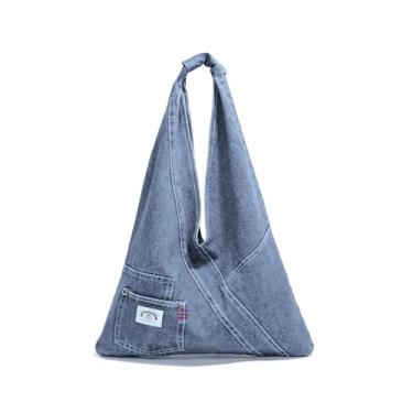 Imagem de Bolsa jeans feminina moderna bolsa jeans bolsa jeans bolsa de ombro dobrável linda bolsa jeans de lona, Azul, Medium