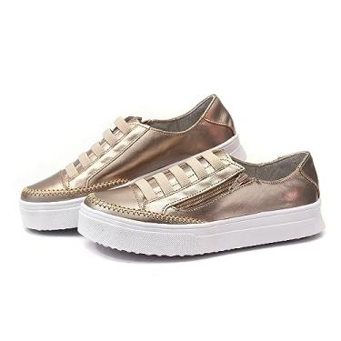 Imagem de Sapatênis Feminino Sola Alta em Couro Izabela Araújo - 602 - Prata Velha Tamanho:35;Gênero:Feminino;Cor:Preto