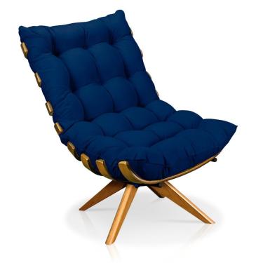 Imagem de Poltrona Giratória Costela Suede Azul Marinho Base Madeira
