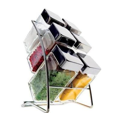 Imagem de Porta Temperos Square Com Suporte 6 Peças - Euro, Transparente, 120ml 