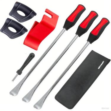 Imagem de Colher de pneu Motocicleta Dirt Bike Cortador de grama Trocador de Pneus Kit de Ferramentas de Remoção de Pneus com Bolsa de 3 x 14,5 polegadas Ferros de Pneu e 2 Protetor de Aro 1 Ferramenta de