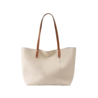 Imagem de Decorwise Bolsa feminina superdimensionada de couro bovino feita à mão bolsa de ombro à prova d'água de grande capacidade, Branco, Large, Sacola de viagem diária