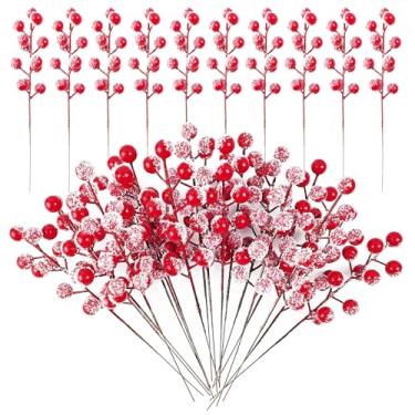 Imagem de RONYOUNG 32 peças de 22,88 cm com hastes artificiais de azevinho, palitos de baga de Natal, sprays, bagas vermelhas falsas para galhos de árvore de Natal, enchimentos, ornamentos, dia dos namorados