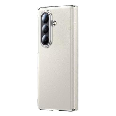 Imagem de POYUFRG Capa de couro para Samsung Galaxy Z Fold 7, capa galvanizada de luxo leve fina com capa de proteção de dobradiça magnética, branca, Z Fold 7