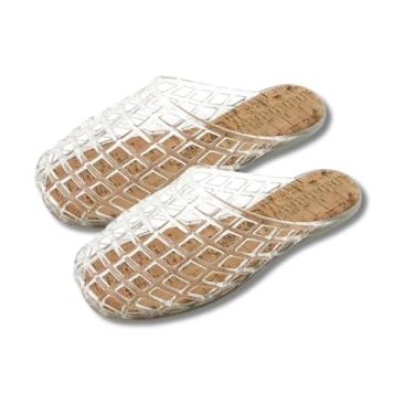 Imagem de JOLILUNA Sapatilhas femininas de tecido transparente com palmilha de cortiça, malha oca, moda de verão 2025, Branco, 38