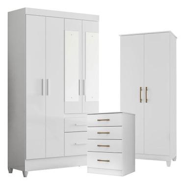 Imagem de Guarda Roupa Com Espelho Infantil Sobral Com Cômoda Ms913 E Armário Multiuso Jade Branco Brilho – Moval