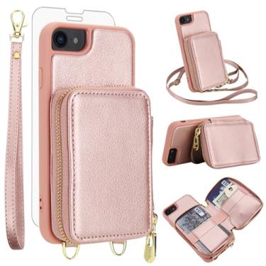 Imagem de Capa de celular para iPhone 6/6s/7/8/SE 2020 2022 carteira com protetor de tela, alça transversal, bloqueio de RFID, porta-cartão i Six Seven 6a i6 i7 i8 7s 8s SE2020 SE2 2 SE2022 SE3 3 feminino ouro