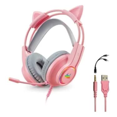 Imagem de Headset Com Fio KNUP Kp-ga04 Gamer Com Microfone E Led P3/p2, Rosa