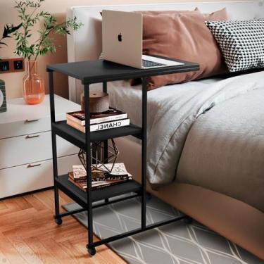 Imagem de Mesa de Apoio Lateral Carrinho Auxiliar Rodinhas Cama Sofá MDF Suporte