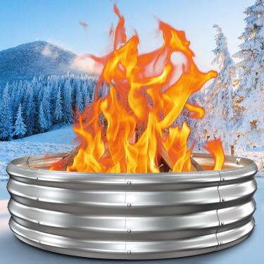 Imagem de Anel de fogueira resistente de 122 cm para uso externo - lareiras grandes redondas a lenha ao ar livre, resistente ao calor, 30,5 cm elevado, galvanizado, fogueira, quintal, praia, pátio