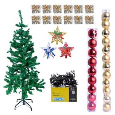 Imagem de Kit Árvore de Natal 120cm 220 Galhos, 36 Peças, Bolas Decorativas, Estrela, Caixinhas de Presente e Pisca-pisca, Enfeites Natalinos P/Casa Hall Escritório (Kit Árvore 220 Galhos 120cm C/Enfeites)