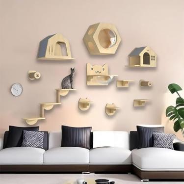 Imagem de Estrutura De Escalada Para Gatos Montada Na Parede Diy, Móveis De Parede Para Gatos, Poleiro Para Gatos, Playground Para Gatos, Para Gatos Brincando, Dormindo E Relaxando, Style7