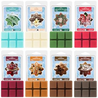 Imagem de Cubos de cera derrete cera de inverno, cubos de cera de soja com fragrância forte SNOWSEN para aquecedor de cera, conjunto de presente de cera perfumada, pão de gengibre, cranberry, chocolate quente