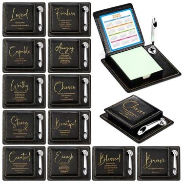 Imagem de Spakon Conjunto de 12 porta-notas adesivas inspiradoras bíblicas, presentes cristãos, versículo da Bíblia, caixa de notas de couro PU com suporte de caneta para mulheres, homens, igreja, pastor, dia
