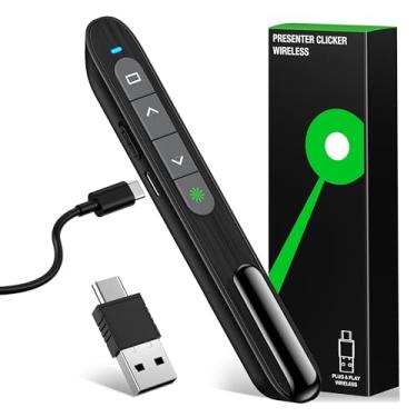 Imagem de Clicker de apresentação recarregável USB tipo C 2 em 1 com ponteiro verde, apresentador sem fio para apresentação PowerPoint PPT Clicker, 2,4 GHz Apresentação Remota Slide Advancer para computador
