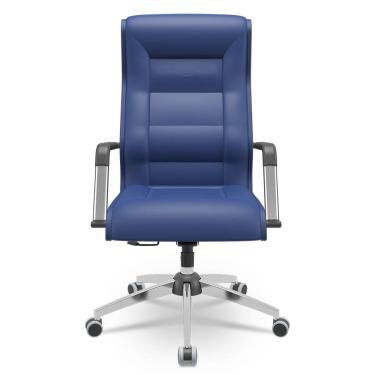 Imagem de Cadeira De Escritório Giratória Presidente Base Cromada Kirk P03 Vinil Azul - Lyam Decor